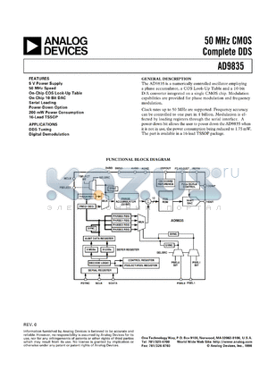 AD9835 datasheet - Complete DDS With 10-Bit On-Chip DAC