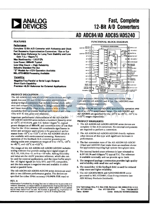 ADADC84 datasheet - Fast, Complete 12-Bit A/D Converters