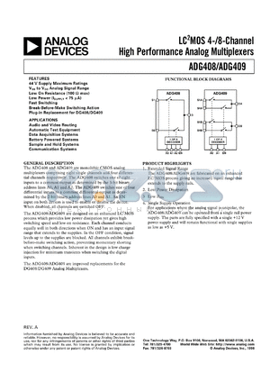 ADG408 datasheet - 8-Channel High Performance Multiplexer (DG408 Replacement)