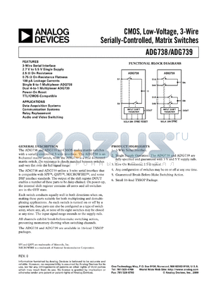 ADG739 datasheet - CMOS, Low Voltage, Dual 4 to 1 Multiplexer, Serially Controlled Matrix Switch