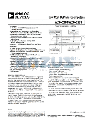 ADSP-2104L datasheet - 16-bit, 13 MIPS, 3.3v, 2 serial ports