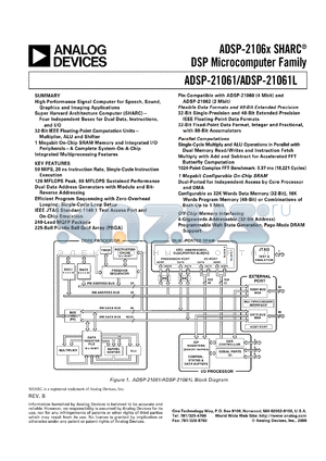 ADSP-21061 datasheet - SHARC, 50 MHz, 150 MFLOPS, 5v, floating point