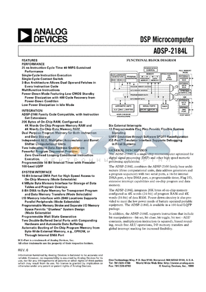 ADSP-2184L datasheet - 16-bit, 40 MIPS, 3.3v, 2 serial ports, host port, 20KB RAM