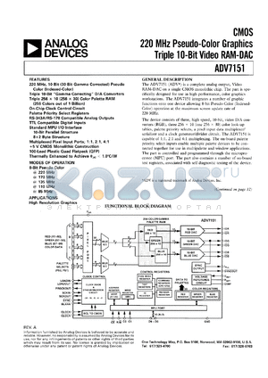 ADV7151L datasheet - Triple 10-Bit Video Pseudo-Color RAM-DAC