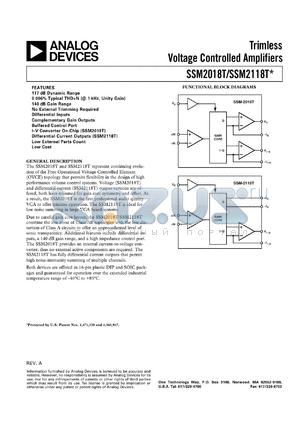 SSM2118 datasheet - Trimless Voltage Controlled Amplifier