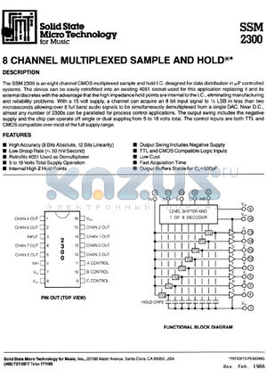 SSM2300 datasheet - 8 channel multiplexed sample and hold