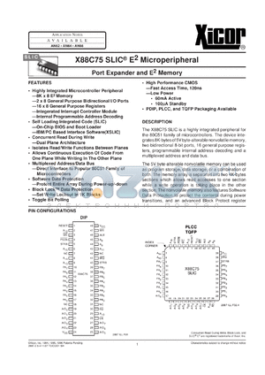 X88C75PMSLIC datasheet - Port expander and E2 memory