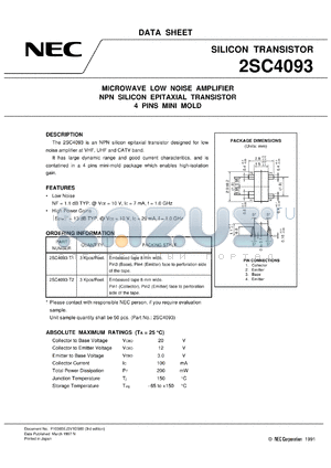 2SC4093R-T1 datasheet - For amplify high frequency and low noise.