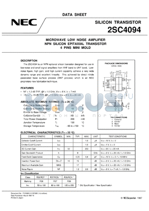 2SC4094-T1 datasheet - For amplify microwave and low noise.