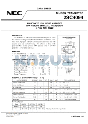 2SC4094R-T2 datasheet - For amplify microwave and low noise.