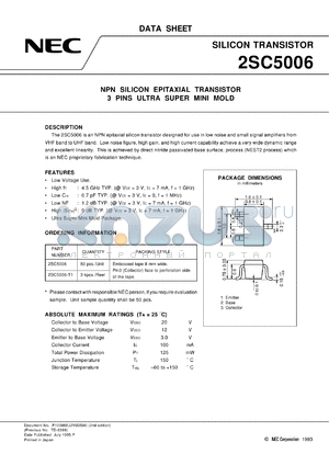 2SC5006-T1/-T2 datasheet - NPN epitaxial-type silicon transistor
