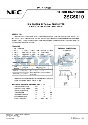 2SC5010-T1/-T2 datasheet - NPN epitaxial-type silicon transistor