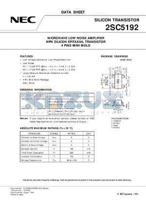 2SC5192R-T1 datasheet - Low-voltage drive, high-frequency transistor