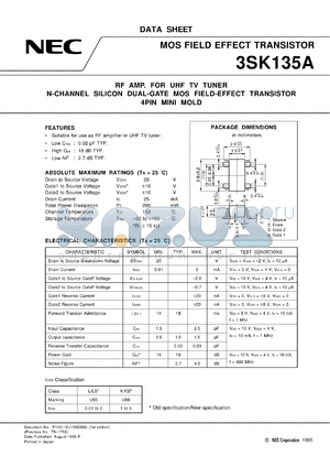 3SK135A-T2 datasheet - For UHF TV tuner high frequency amplification