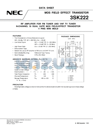 3SK222-T1 datasheet - Dual-gate MOS FET