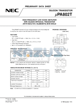 UPA802TC-T1 datasheet - 6-pin small MM high-frequency double transistor