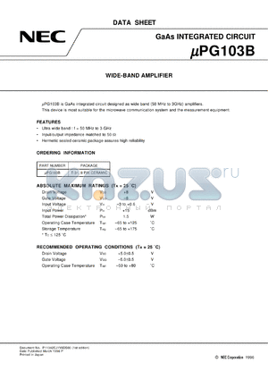 UPG103A datasheet - Gallium arsenide integrated circuit