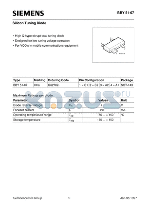 BBY51-07 datasheet - Silicon tuning diode