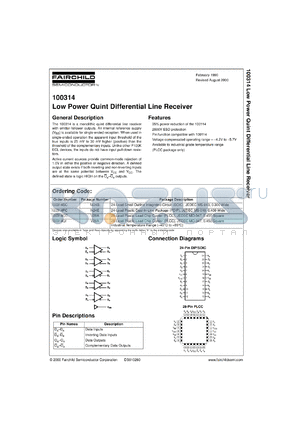 100314DC datasheet - Low Power Quint Differential Line Receiver