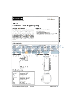 100331QIX datasheet - Low Power Triple D-Type Flip-Flop