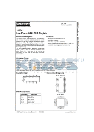 100341DC datasheet - Low Power 8-Bit Shift Register