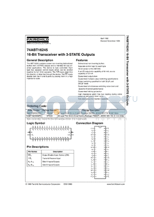 74ABT16245CMTDX datasheet - 16-Bit Transceiver with 3-STATE Outputs