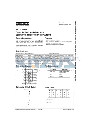 74ABT2244CSCX datasheet - Octal Buffer/Line Driver with 25-Ohm Series Resistors in the Outputs