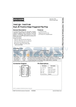 74AC109SCX datasheet - Dual JK Positive Edge-Triggered Flip-Flop