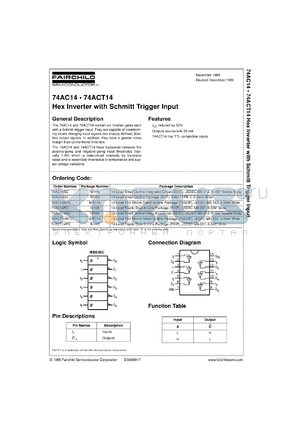 74AC14CW datasheet - Hex Inverter Schmitt Trigger Input