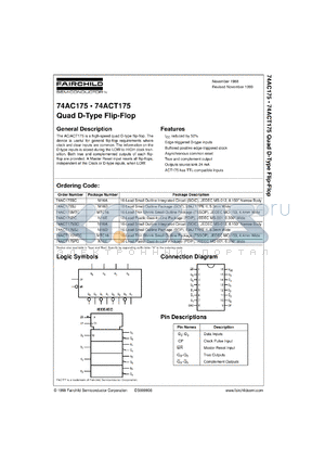 74AC175SCX datasheet - Quad D-Type Flip-Flop