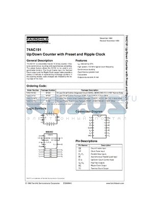 74AC191SJX datasheet - Up/Down Counter with Preset and Ripple Clock