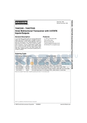 74AC245MTCX datasheet - Octal Bidirectional Transceiver with 3-STATE Inputs/ Outputs