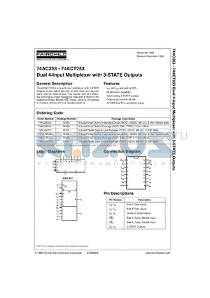 74AC253CW datasheet - Dual 4-Input Multiplexer with 3-STATE Outputs