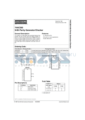 74AC280SCX datasheet - 9-Bit Parity Generator/Checker