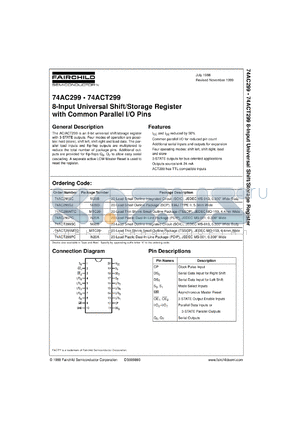 74AC299SJX datasheet - 8-Input Universal Shift/Storage Register with Common I/O Pins