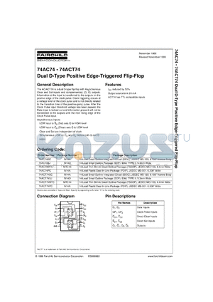 74AC74MTCX datasheet - Dual D-Type Positive Edge-Triggered  Flip-Flop