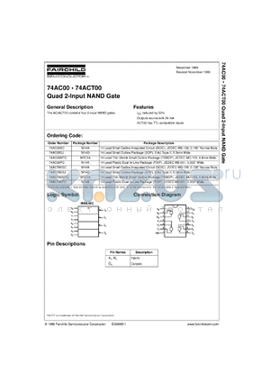 74ACT00SJX datasheet - Quad 2-Input NAND Gate