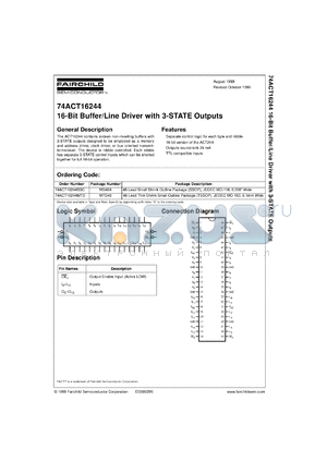 74ACT16244SSCX datasheet - 16-Bit Buffer/Line Driver with 3-STATE Outputs