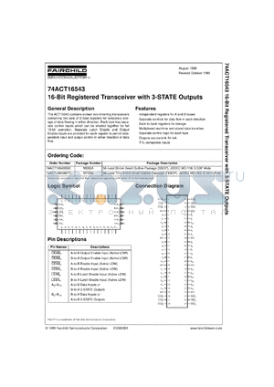74ACT16543SSCX datasheet - 16-Bit Registered Transceiver with 3-STATE Outputs