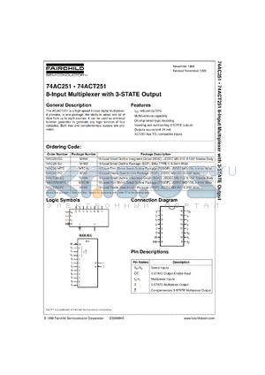 74ACT251SCX datasheet - 8-Input Multiplexer with 3-STATE Output