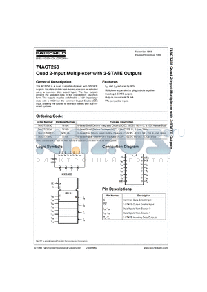74ACT258CW datasheet - Quad 2-Input Multiplexer with 3-STATE  Outputs
