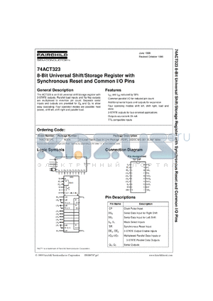 74ACT323CW datasheet - 8-Bit Universal Shift/Storage Register with Synchronous Reset and Common I/O Pins
