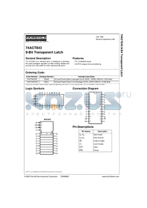 74ACT843SCX datasheet - 9-Bit Transparent Latch