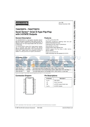 74ACTQ374CW datasheet - Quiet Series Octal D Flip-Flop with 3-STATE Outputs
