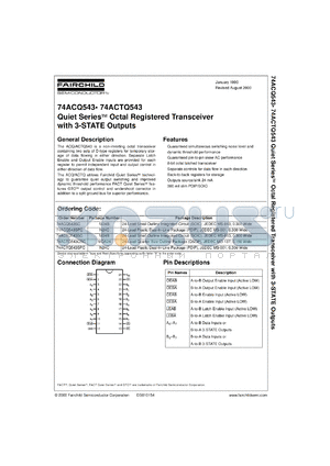 74ACTQ543QSCX datasheet - Quiet Series Octal Registered Transceiver with 3-STATE Outputs