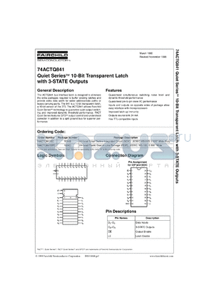 74ACTQ841SCX datasheet - Quiet Series 10-Bit Transparent Latch with 3-STATE Outputs