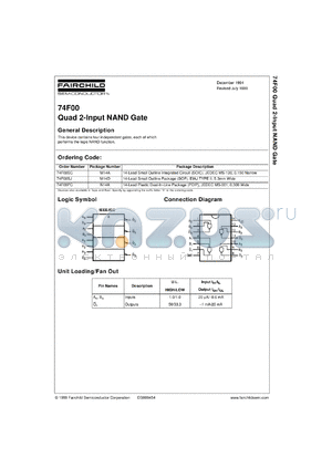 74F00CW datasheet - Quad 2-Input NAND Gate