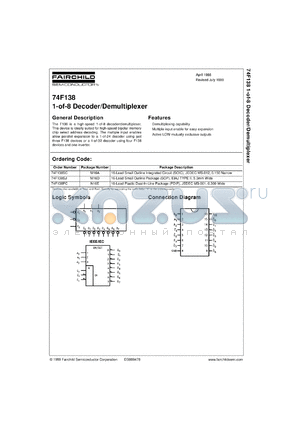 74F138SCX datasheet - 1-of-8 Decoder/Demultiplexer