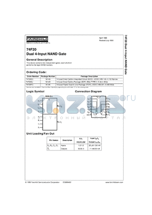 74F20SCX datasheet - Dual 4-Input NAND Gate