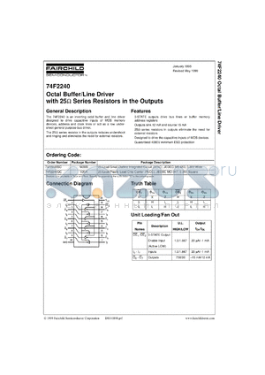 74F2240SCX datasheet - Octal Buffer/Line Driver with 25 Ohm Series Resistors in the Outputs
